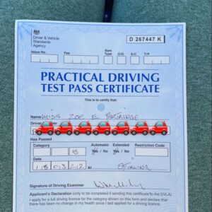 Practical driving passed certificate